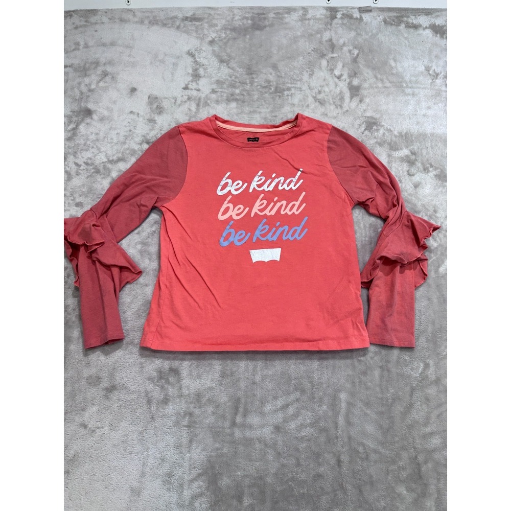 Levi's Top Girls Size Large Orange Long Sleeve Crew Neck Ruffled 2 Tone Dye